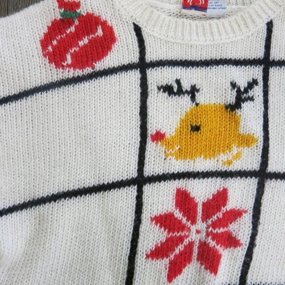 Vintage GEARING UP Ugly Christmas Sweater Size L Women Chunky Knit White Multi - Picture 2 of 8